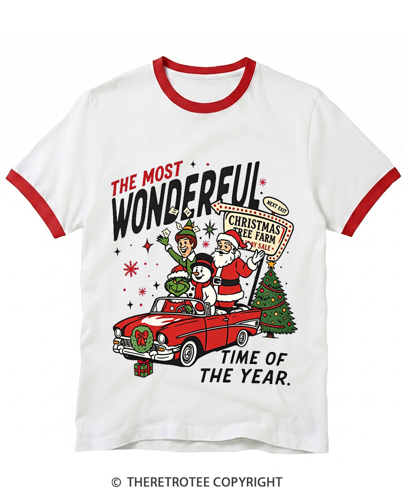 TheRetroTee The Most Wonderful Time Of The Year 1960s Christmas Ringer T-shirt