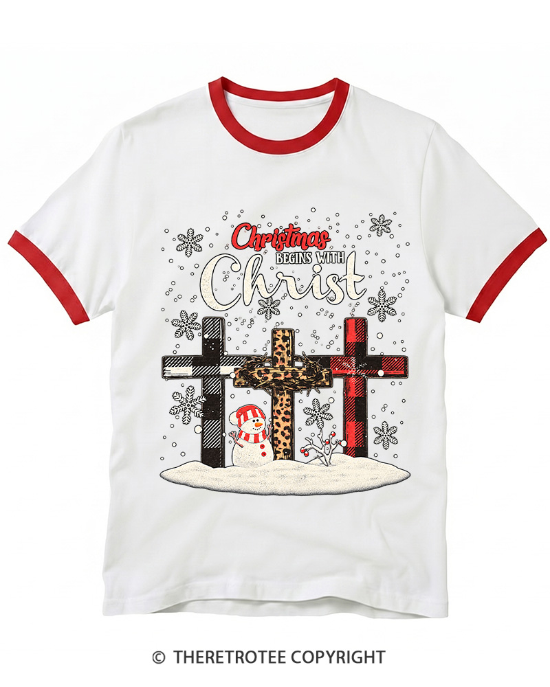 TheRetroTee Christmas Brgins with Christ Vintage Ringer T-Shirt
