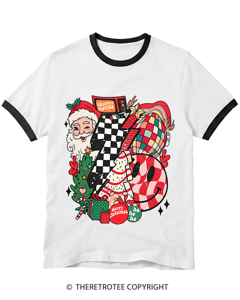 TheRetroTee Christmas Graphic 1970s Ringer T-Shirt