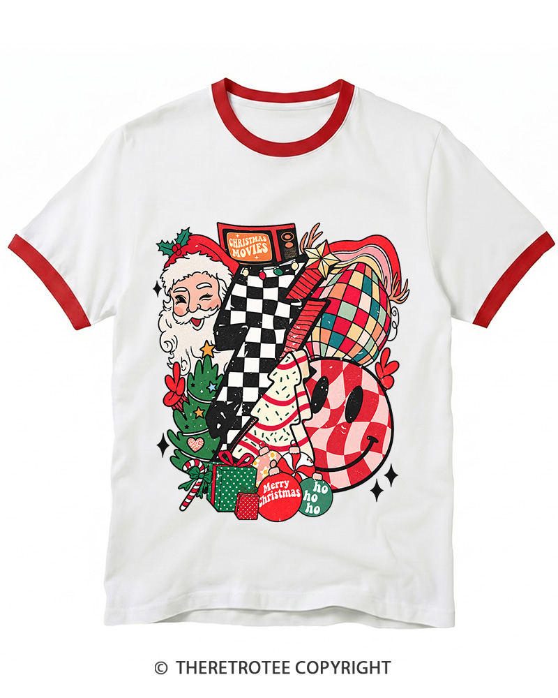 TheRetroTee Christmas Graphic 1970s Ringer T-Shirt