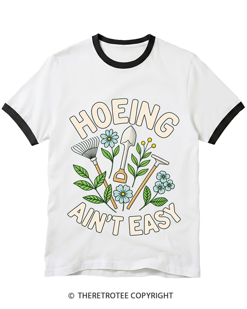 TheRetroTee Hoeing Ain’t Easy 1970s Ringer T-Shirt