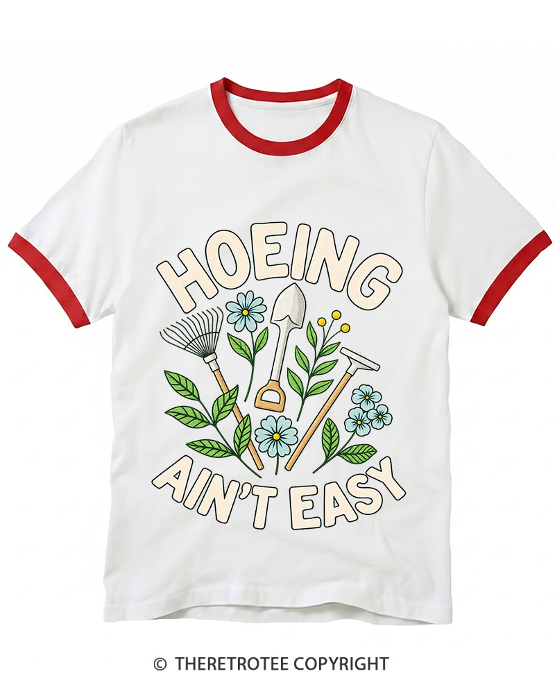 TheRetroTee Hoeing Ain’t Easy 1970s Ringer T-Shirt