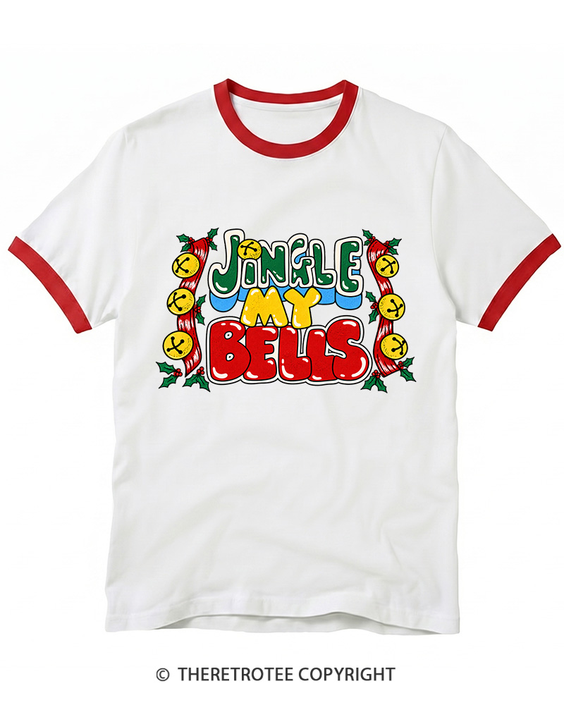 TheRetroTee Jingle My Bells 1990s Ringer T-Shirt