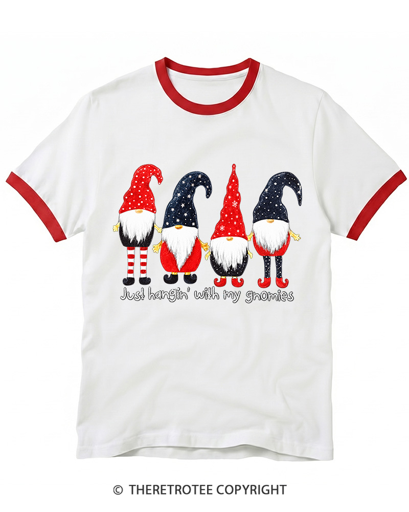 TheRetroTee Just Hangin’ With My Gnomies Vintage Ringer T-Shirt
