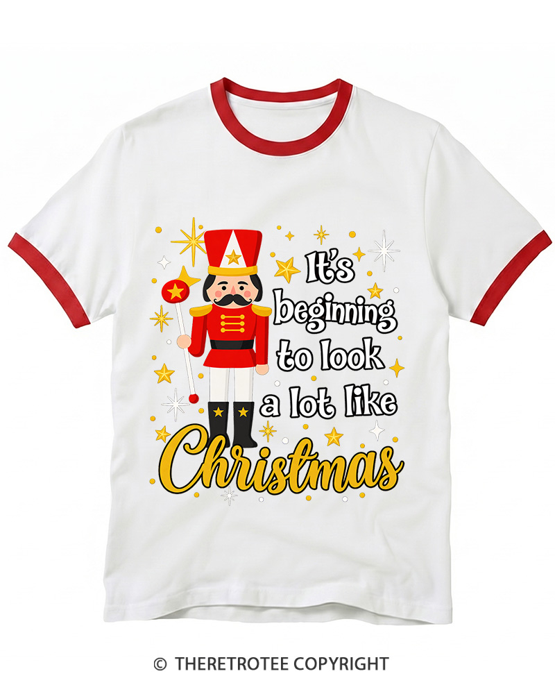TheRetroTee Look A Lot Like Christmas 1950s Ringer T-Shirt