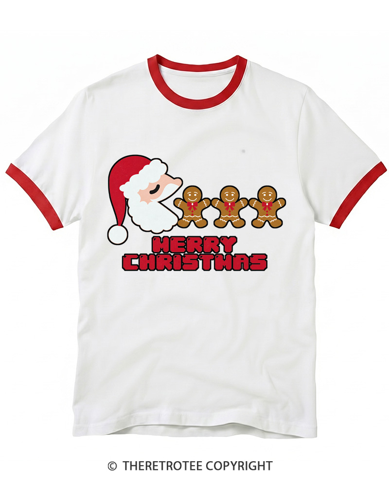 TheRetroTee Merry Christmas 1970s Ringer T-Shirt