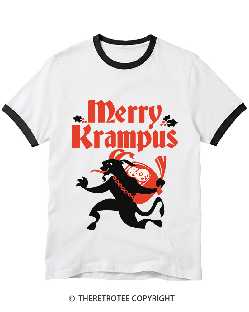 TheRetroTee Merry Krampus 1910s Ringer T-Shirt