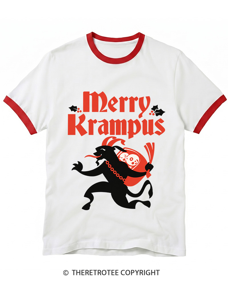 TheRetroTee Merry Krampus 1910s Ringer T-Shirt