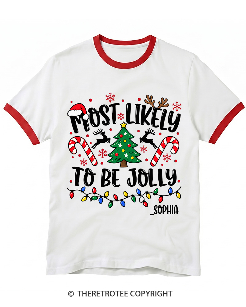 TheRetroTee Most Likely To Christmas Vintage Ringer T-Shirt