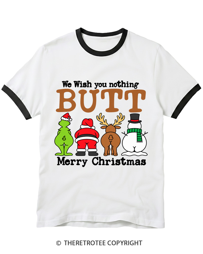 TheRetroTee We Wish You a Merry Christmas 1950s Ringer T-Shirt