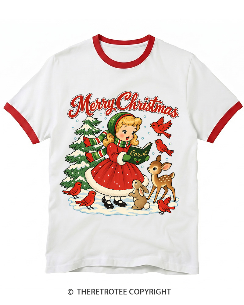 TheRetroTee Christmas Carols 1950s Ringer T-Shirt