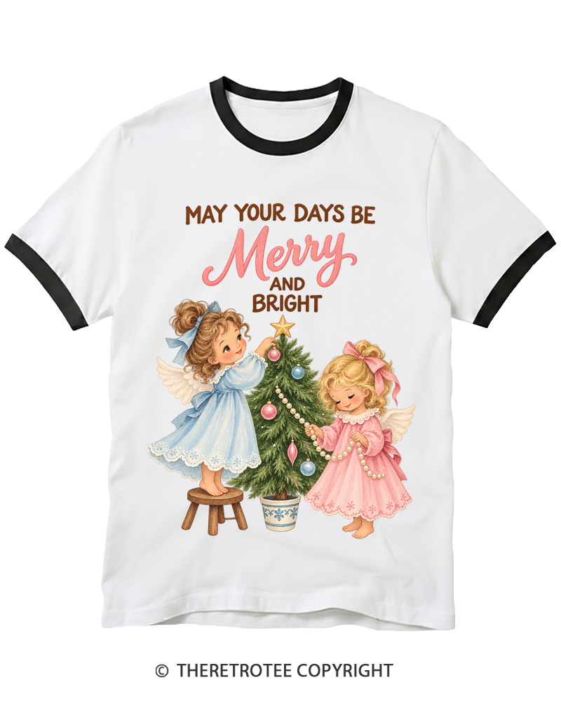 TheRetroTee Christmas Angels 1950s Ringer T-Shirt