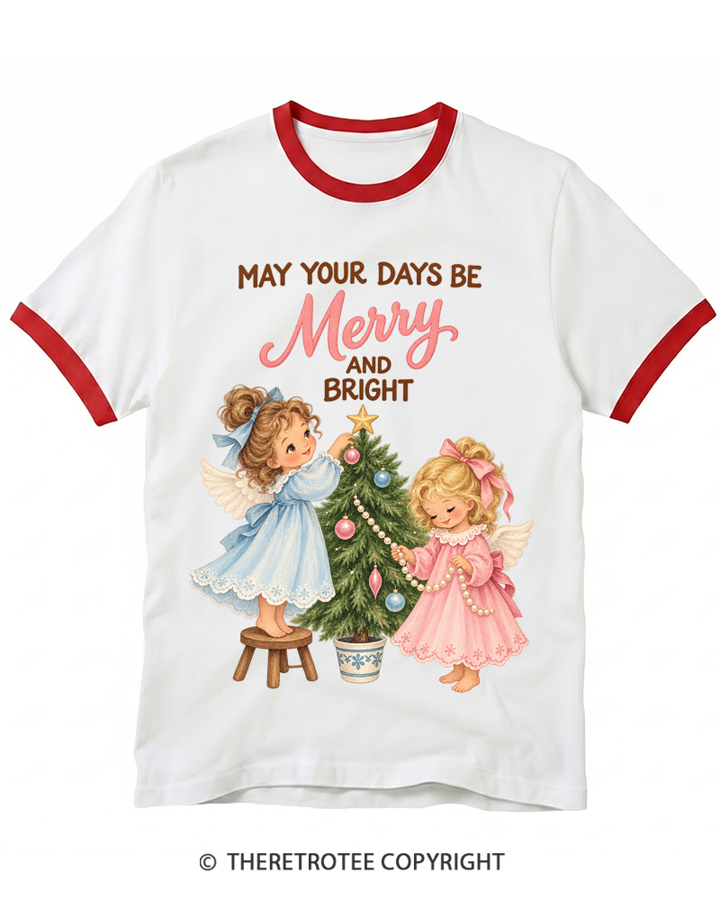 TheRetroTee Christmas Angels 1950s Ringer T-Shirt