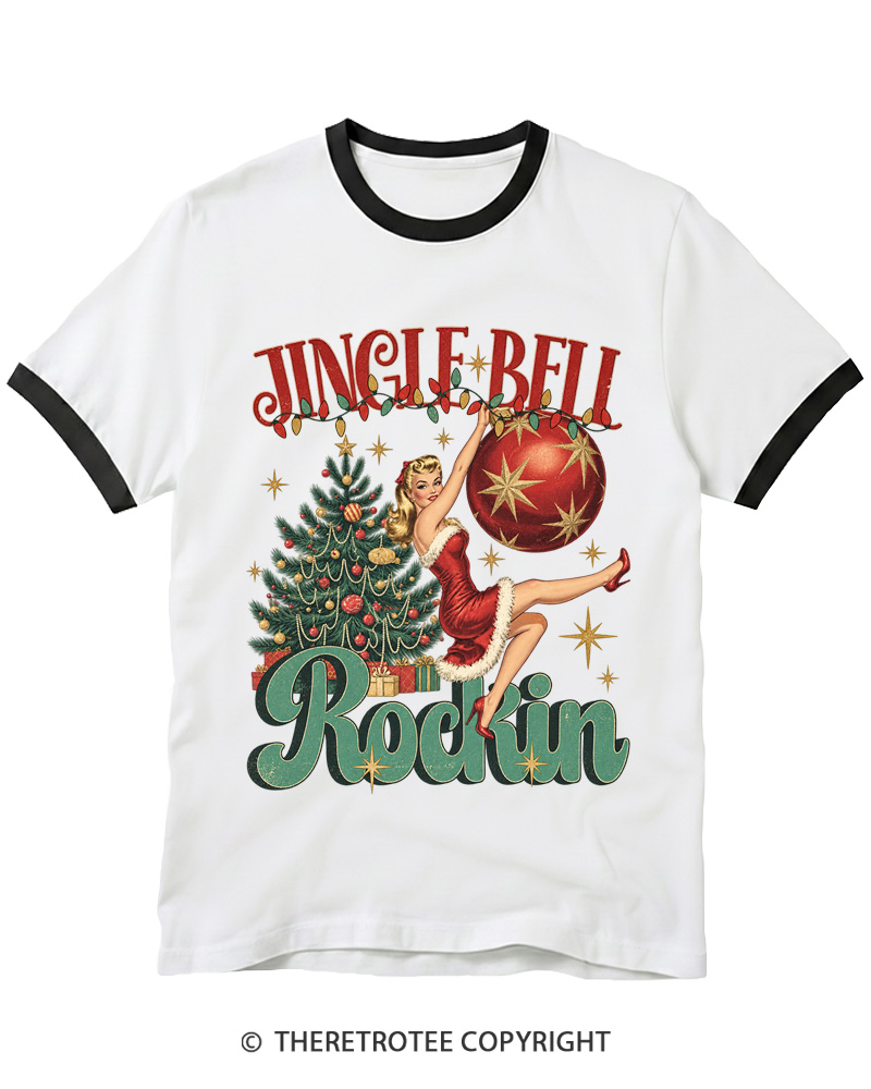 TheRetroTee Jingle Bell Rockin 1950s Ringer T-Shirt