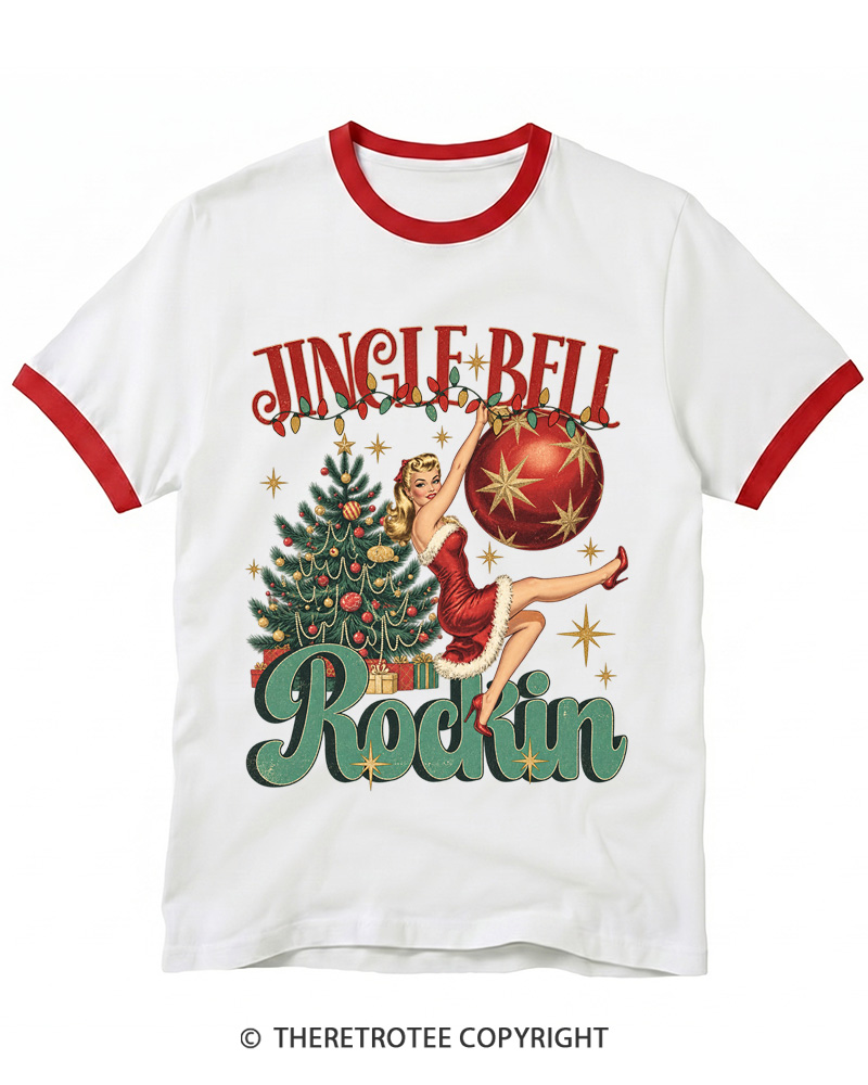 TheRetroTee Jingle Bell Rockin 1950s Ringer T-Shirt