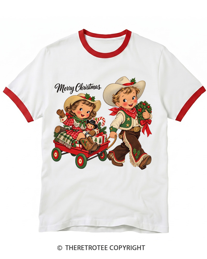 TheRetroTee Cowboy Christmas 1950s Ringer T-Shirt