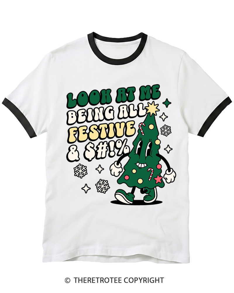 TheRetroTee Look At Me Being All Festive 1970s Christmas Ringer T-Shirt