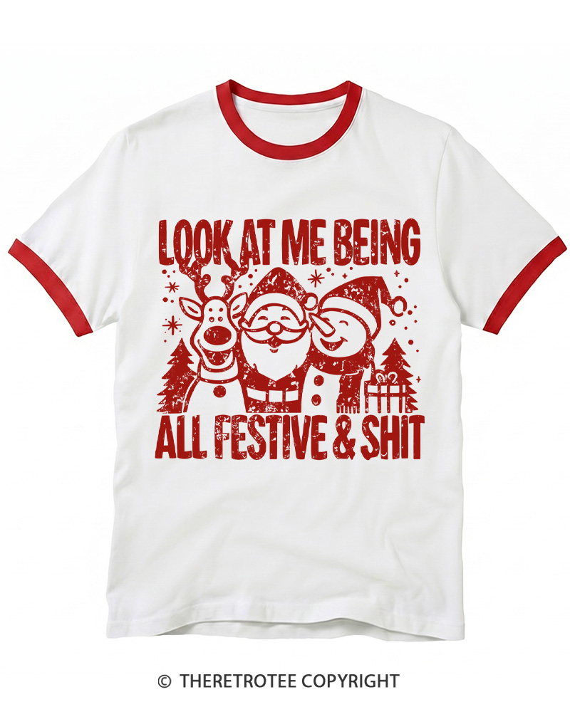 TheRetroTee Look At Me Being All Festive Vintage Ringer T-Shirt
