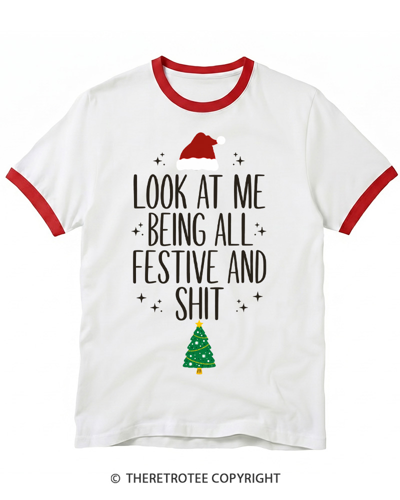 TheRetroTee Look At Me Being All Festive Vintage Ringer T-Shirt