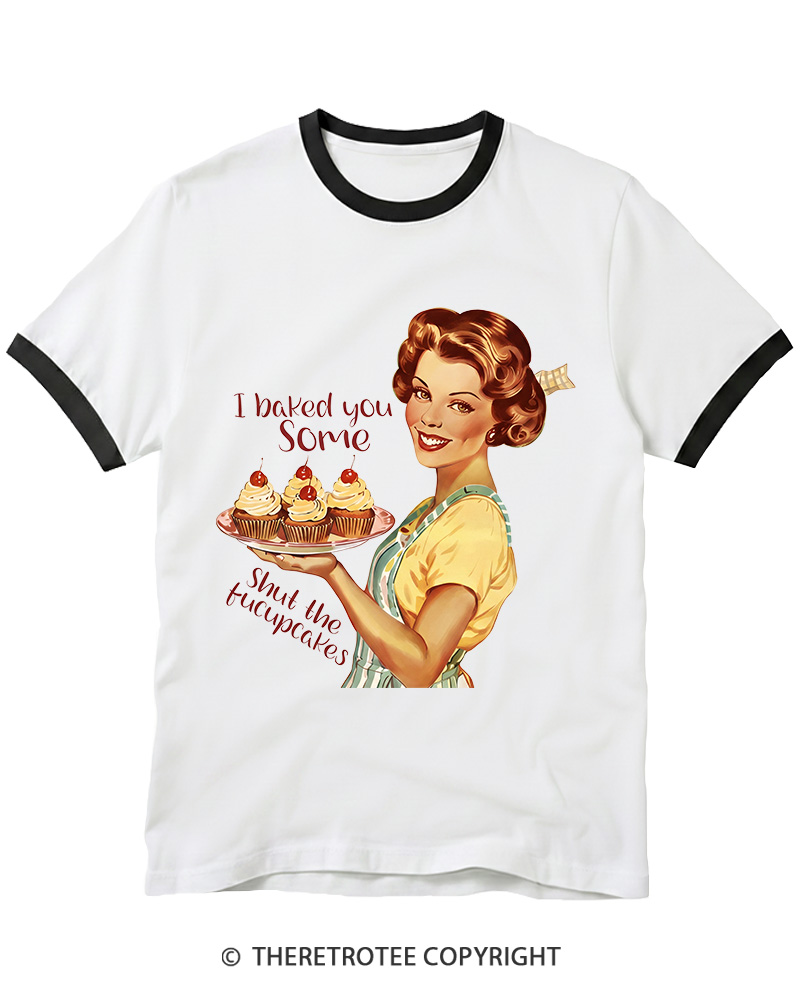 TheRetroTee Retro Sarcastic Housewife Sticker Ringer T-shirt