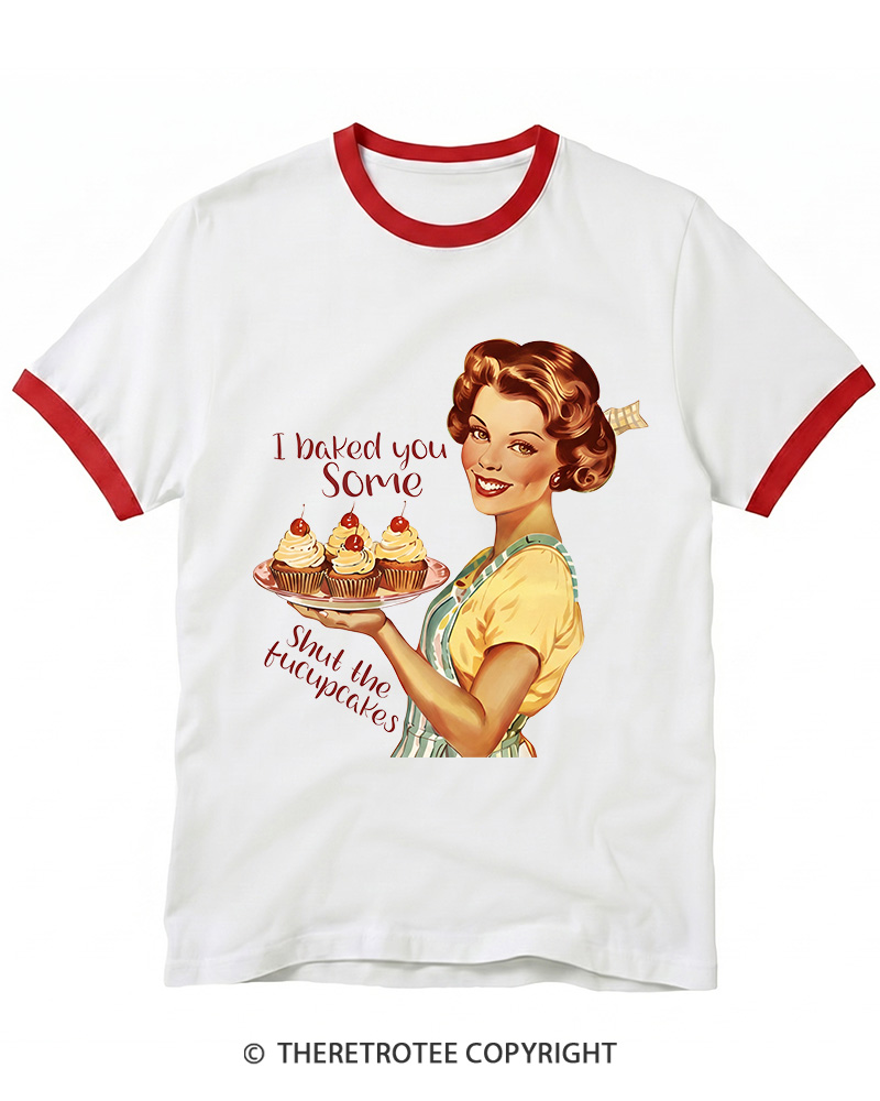TheRetroTee Retro Sarcastic Housewife Sticker Ringer T-shirt