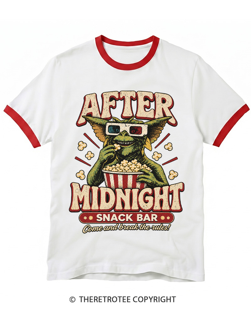 TheRetroTee Vintage 1980s After Midnight Snack Bar Ringer T-Shirt