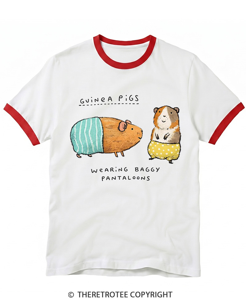 TheRetroTee Vintage Cute Guinea Pig Whimsical Ringer T-shirt