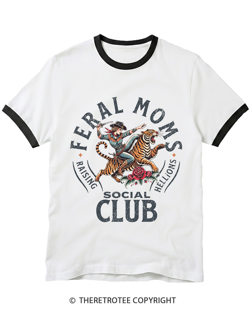 TheRetroTee Feral Moms Social Club 1950s Ringer T-shirt