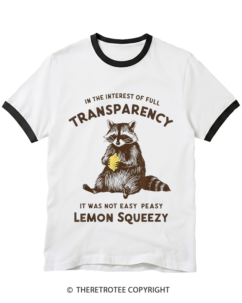 TheRetroTee It Was Not Easy Peasy Lemon Squeezy Raccoon 1970s Ringer T-shirt