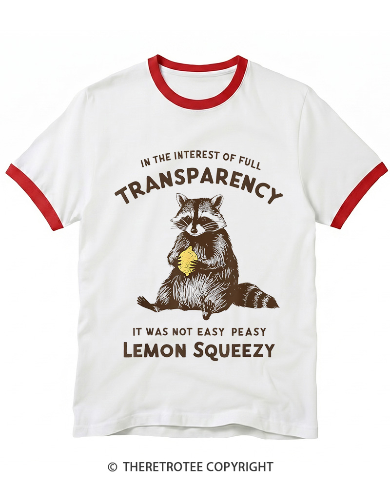 TheRetroTee It Was Not Easy Peasy Lemon Squeezy Raccoon 1970s Ringer T-shirt