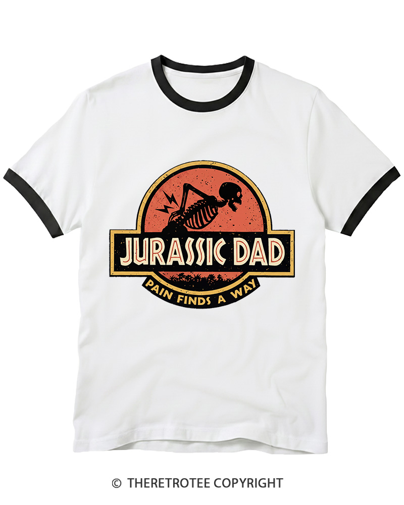 TheRetroTee Jurassic DAD Pain Finds A Way 1990s Ringer T-shirt