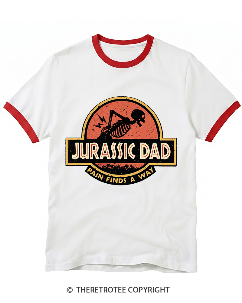 TheRetroTee Jurassic DAD Pain Finds A Way 1990s Ringer T-shirt