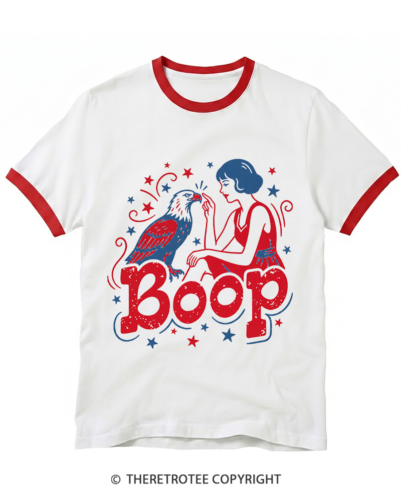 TheRetroTee Boop Eagle Funny Patriotic 1776 Ringer T-shirt