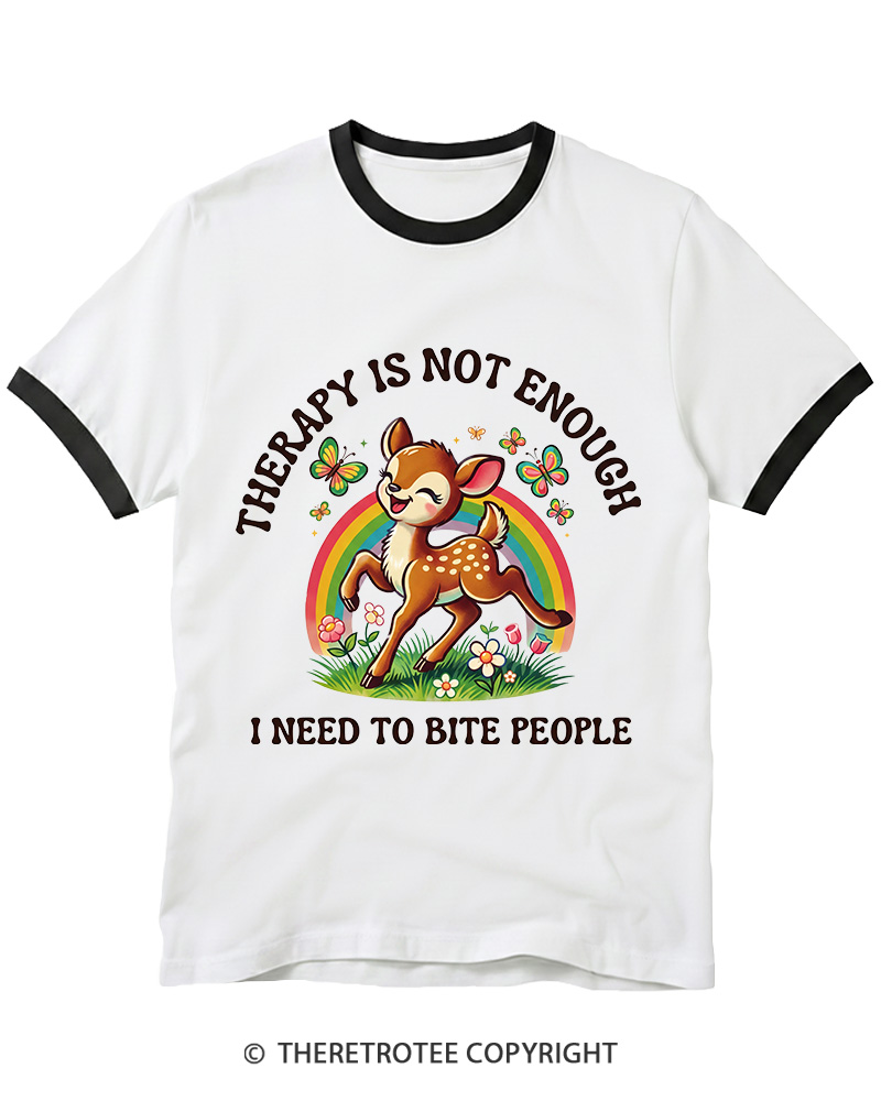 TheRetroTee Funny Feral Deer Graphic 1970s Ringer T-shirt
