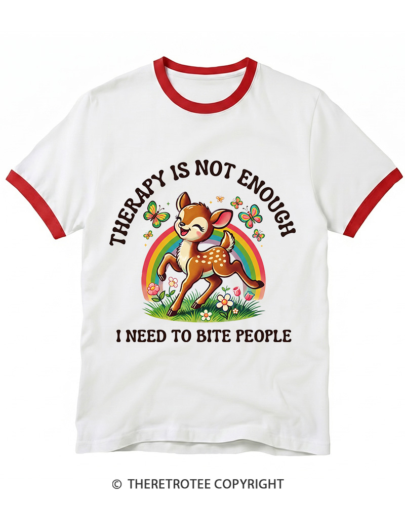TheRetroTee Funny Feral Deer Graphic 1970s Ringer T-shirt