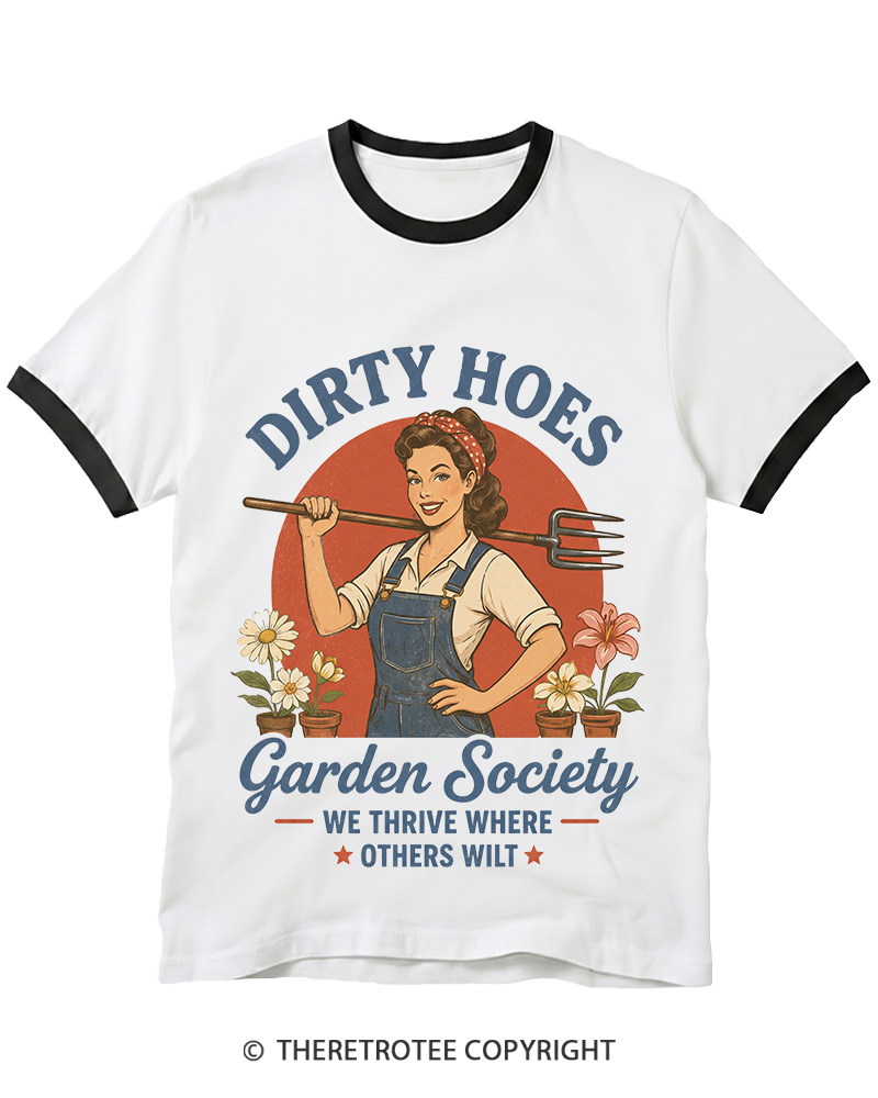 TheRetroTee Dirty Hoes Garden Society 1950s Ringer T-shirt