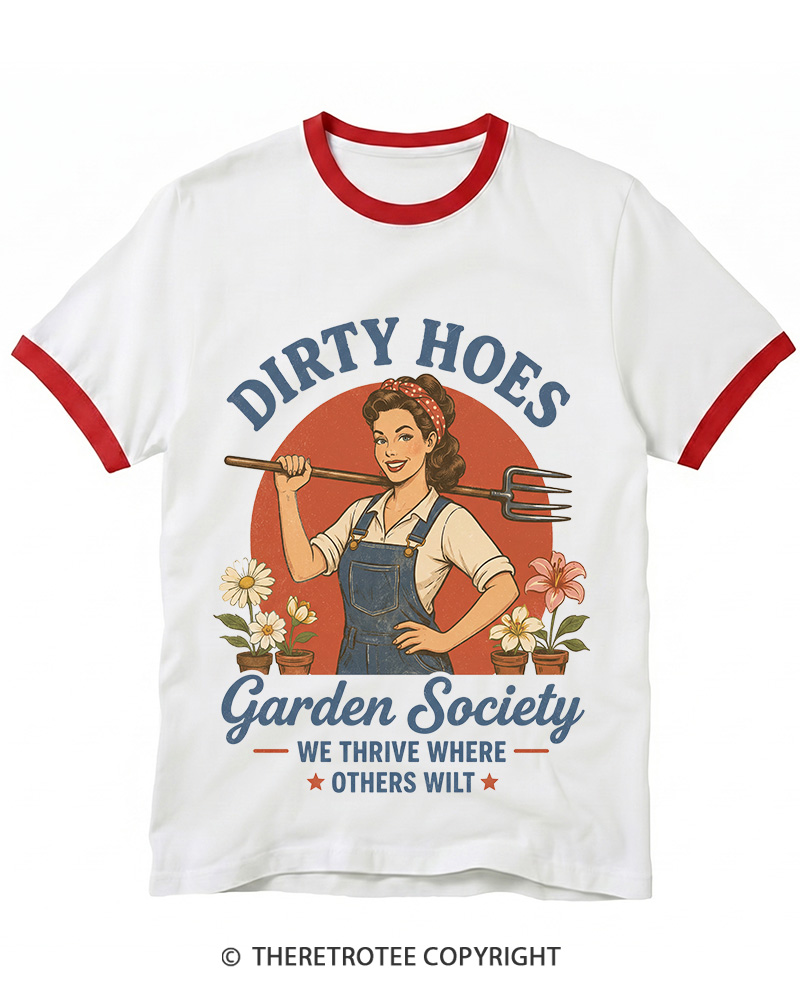 TheRetroTee Dirty Hoes Garden Society 1950s Ringer T-shirt
