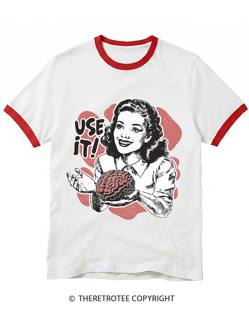 TheRetroTee Use Your Brain Sarcastic Vintage Ringer T-shirt