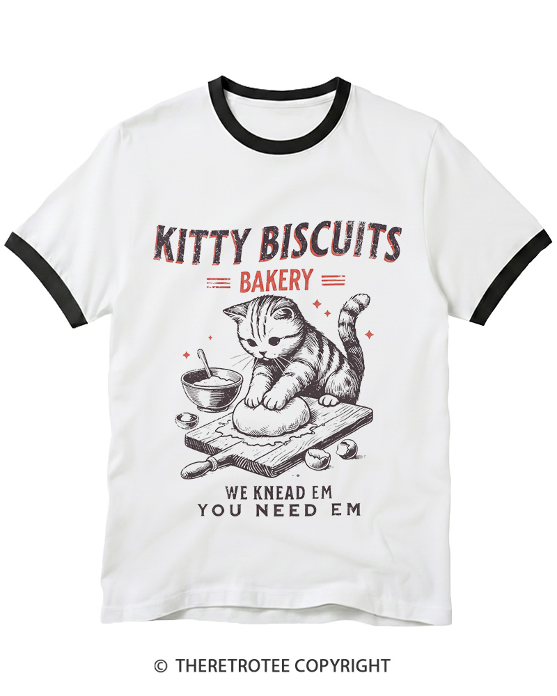 TheRetroTee Kitty Biscuits Bakery 1950s Ringer T-shirt