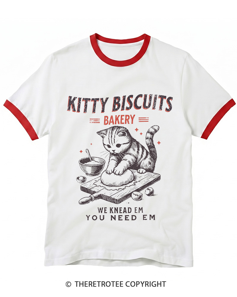 TheRetroTee Kitty Biscuits Bakery 1950s Ringer T-shirt