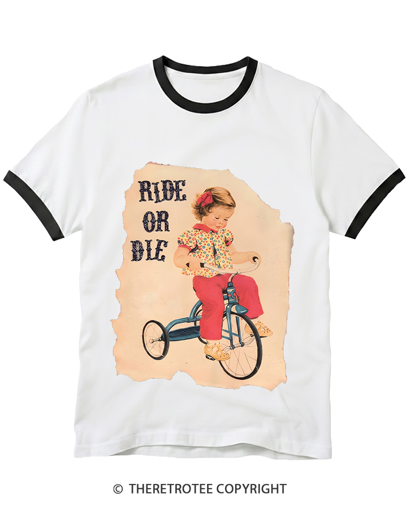 TheRetroTee Ride or Died Vintage Graphic Ringer T-shirt