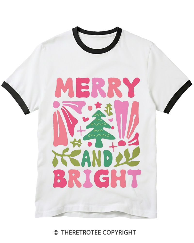 TheRetroTee Boho Merry and Bright 1970s Ringer T-Shirt