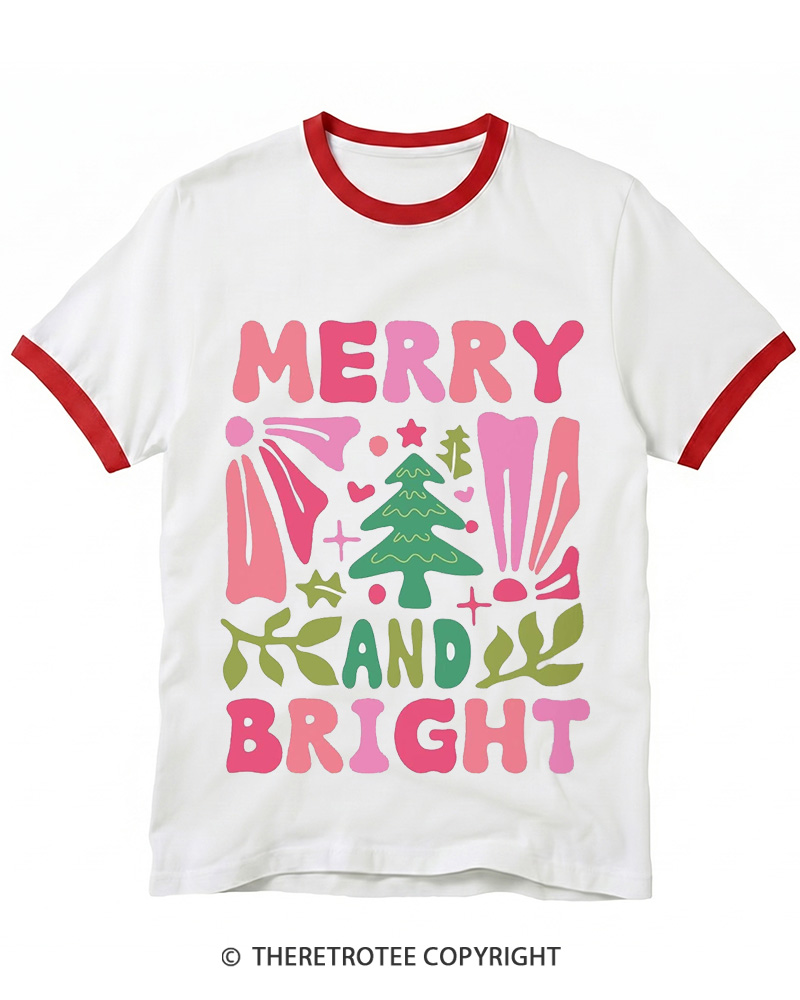 TheRetroTee Boho Merry and Bright 1970s Ringer T-Shirt