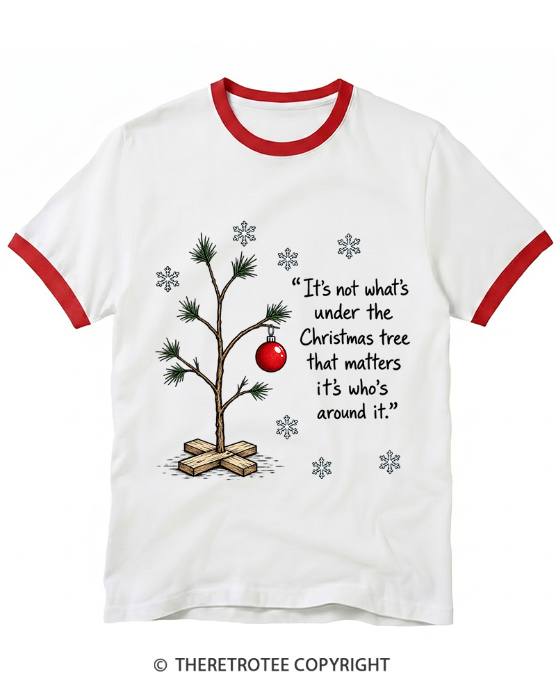 TheRetroTee Christmas Tree Quote 1960s Ringer T-Shirt