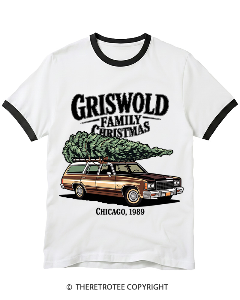 TheRetroTee Griswold Family Christmas 1980s Ringer T-Shirt