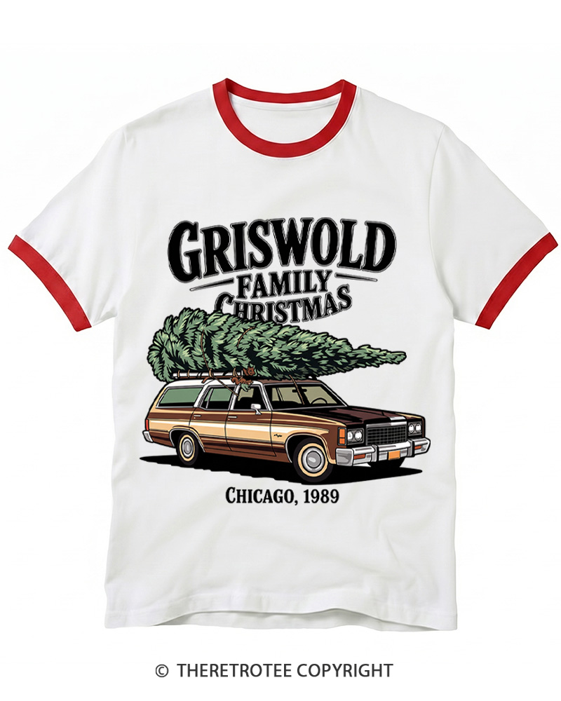 TheRetroTee Griswold Family Christmas 1980s Ringer T-Shirt