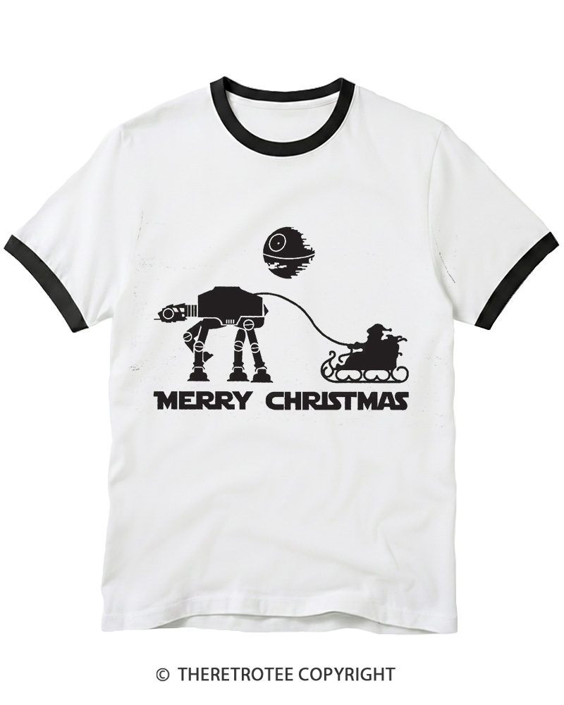 TheRetroTee Merry Christmas 1980s Ringer T-Shirt
