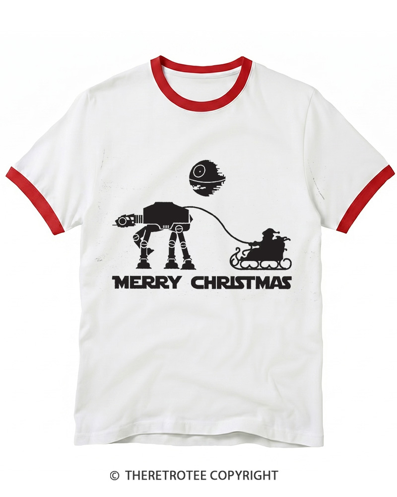 TheRetroTee Merry Christmas 1980s Ringer T-Shirt