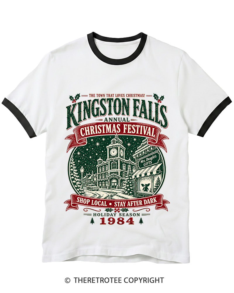 TheRetroTee The Town That Loves Christmas 1980s Ringer T-Shirt