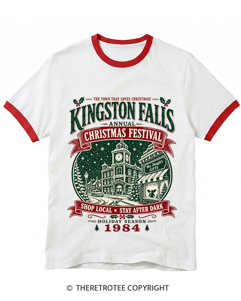 TheRetroTee The Town That Loves Christmas 1980s Ringer T-Shirt